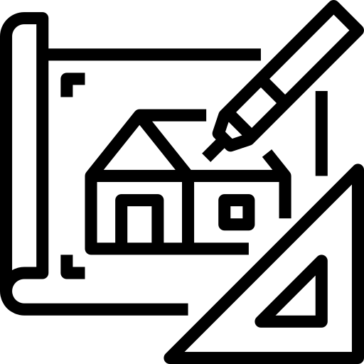 Blueprint of a house with a pencil, ruler, and triangle, illustrating architectural design and planning processes. Relevant for architecture topics.