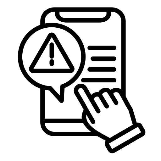 A hand pointing at a smartphone displaying an alert notification with an exclamation mark. The image emphasizes the importance of mobile alerts.
